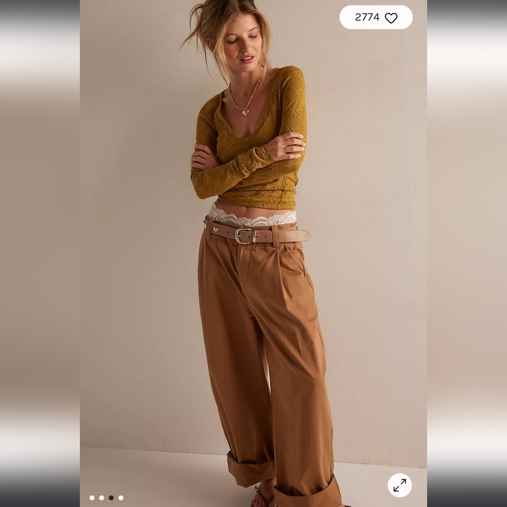 Free People Intimately Full Bloom Long Sleeve Eyelet Top Medium in Dried Tobacco - Picture 5 of 10